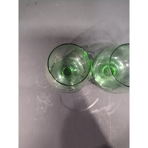 Green Etched Brandy Snifters, Cordial Glass, Shot Glass Set of 2, Floral Rose - Picture 6 of 9